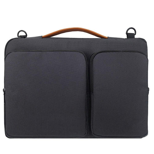 Waterproof Nylon Laptop Handbag With Trolley Strap - Fits 13-14 Inch Laptops - Black-1915196679712280577