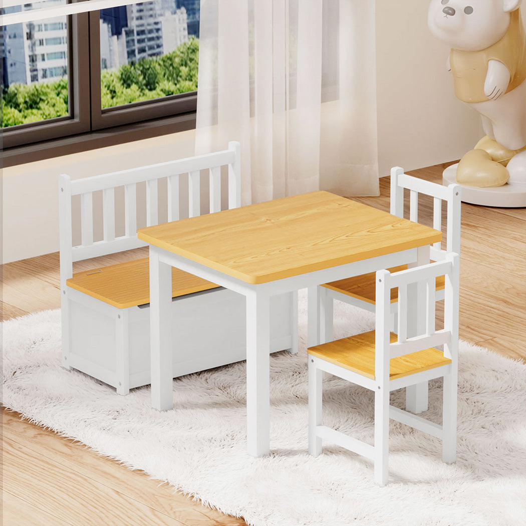 Bopeep Kids Table and Chairs Set Wooden Study Play 4PCS-1973193534009905158