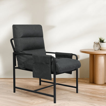 Levede Metal Framed Lounge Chair Linen in Dark Grey-1975420342314864646