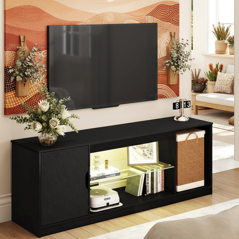 Levede TV Stand Storage with LED 140cm Black-2011971130793005062