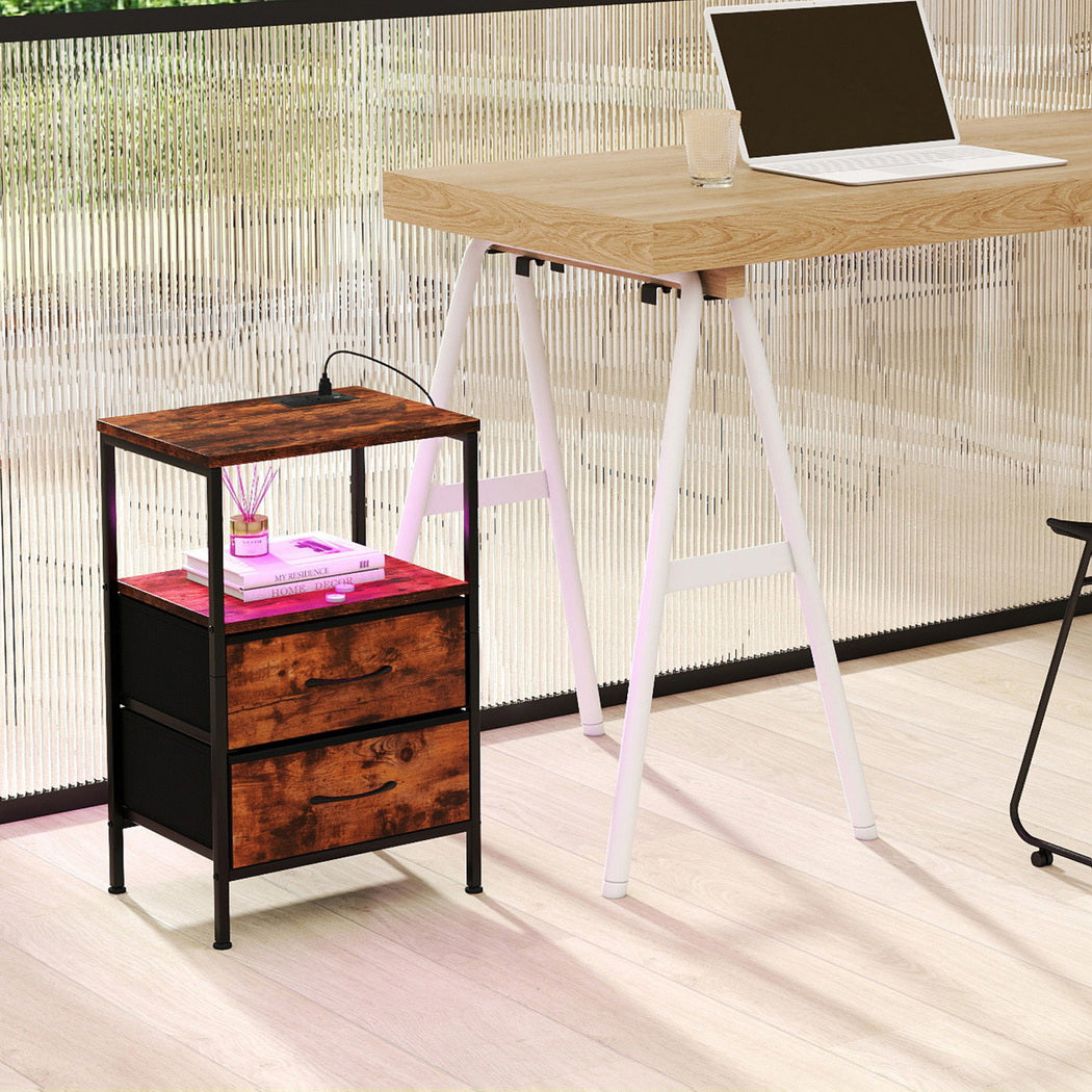 Levede LED Bedside Table with 2 Drawers Power Outlets-1973194191941013510