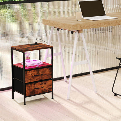 Levede LED Bedside Table with 2 Drawers Power Outlets-1973194191941013510