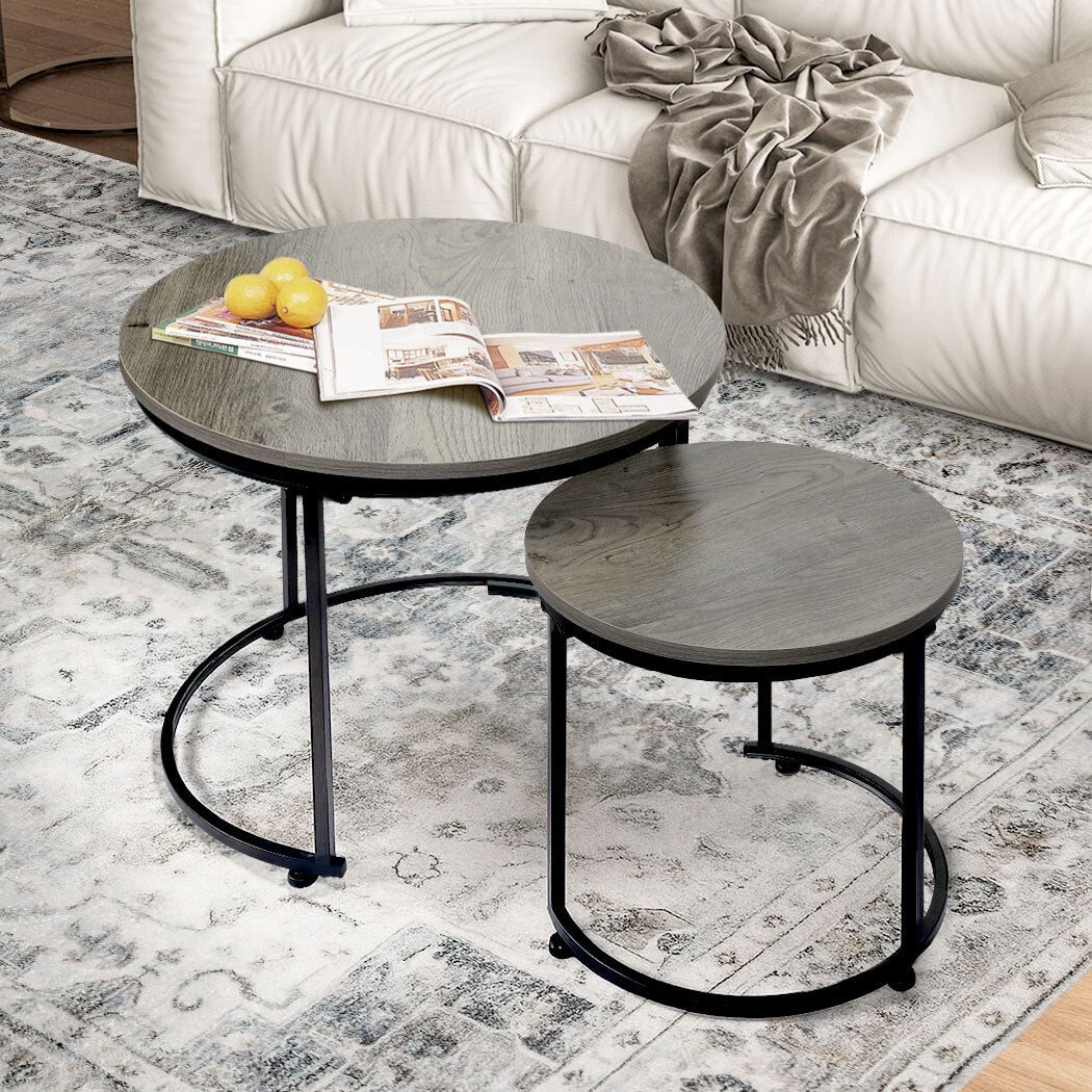 Levede Round Nesting Table Coffee Table Wood Side Table-1984023720053837830