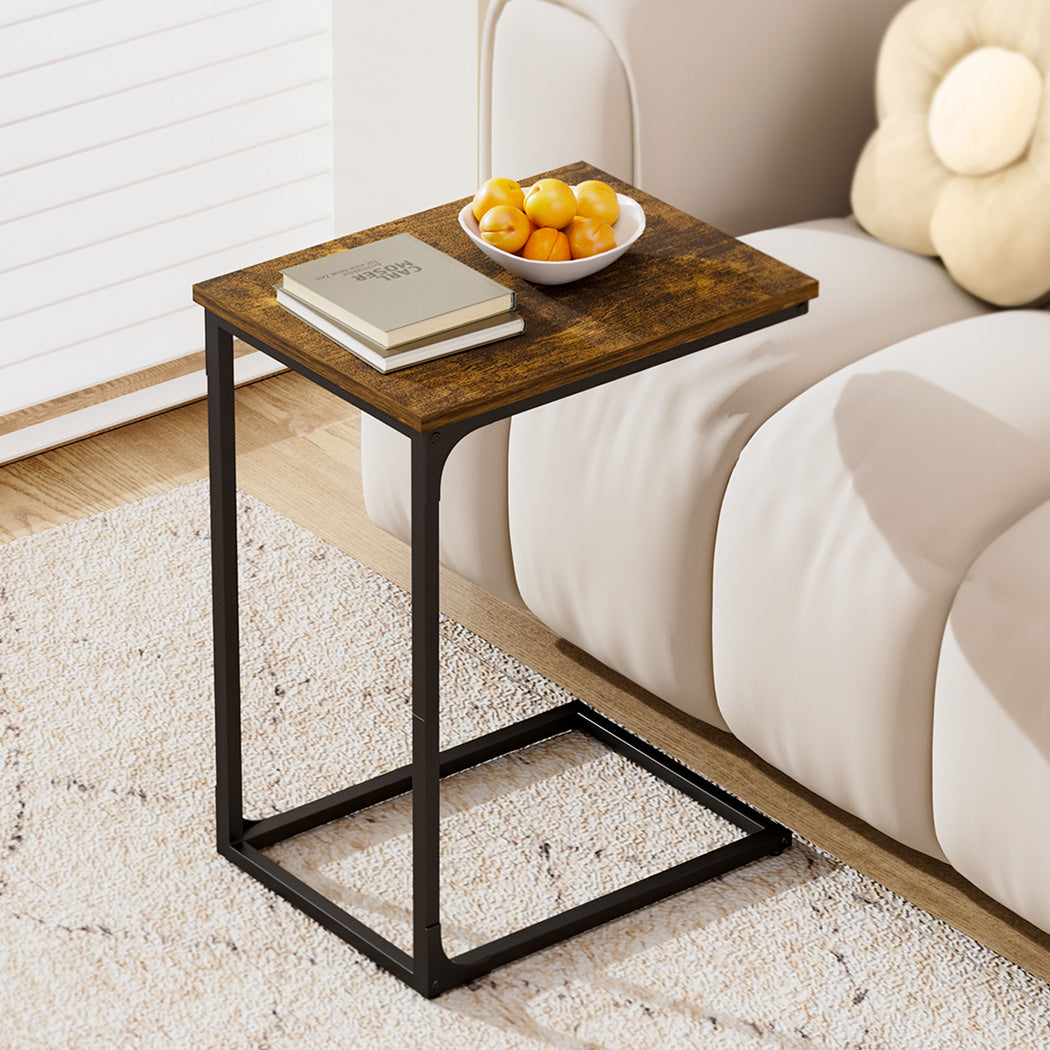 Levede C-shaped End Table Side Sofa Coffee Wood Overbed Laptop Table Industrial - Bens Market Place