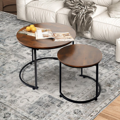 Levede Round Nesting Table Coffee Table Wood Side Table-1984023719873482758