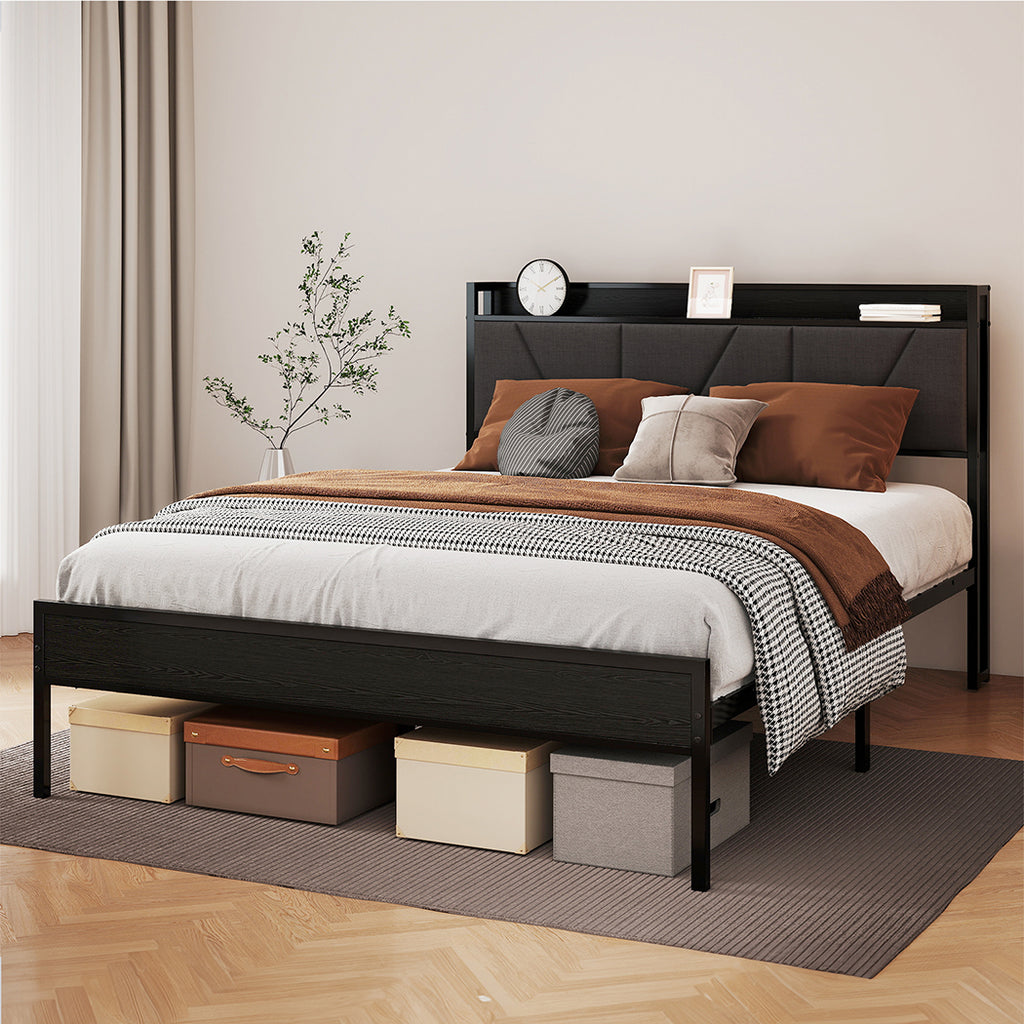 Levede Queen Bed Frame Steel Base with Headboard Grey - Bens Market Place