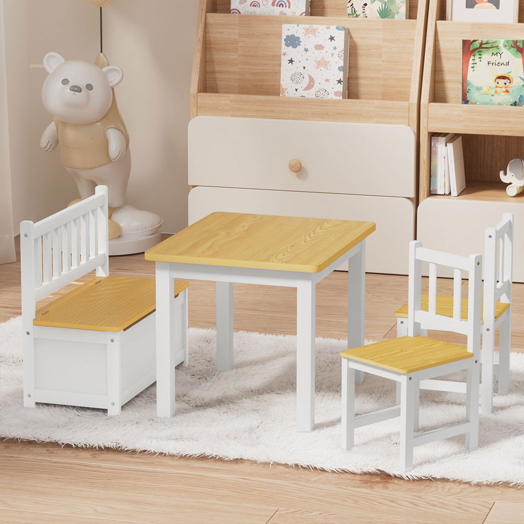 Bopeep Kids Table and Chairs Set Wooden Study Play 4PCS-1973193534009905159
