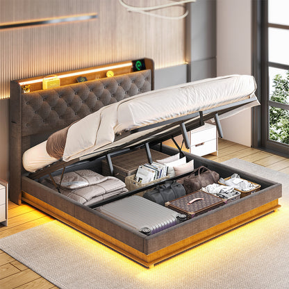 Levede King Bed Frame Gas Lift Storage LED Light USB-1973194180322791431