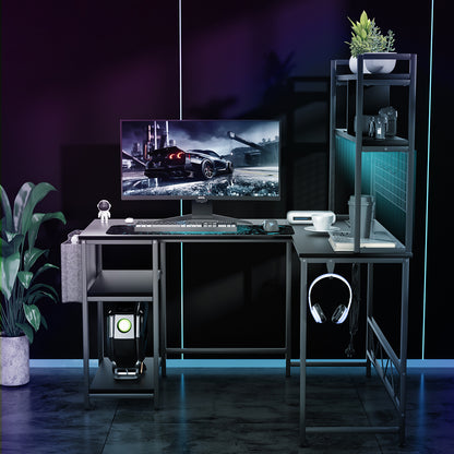 Levede L Shaped Gaming Desk with LED Lights Black-1975420366776045574