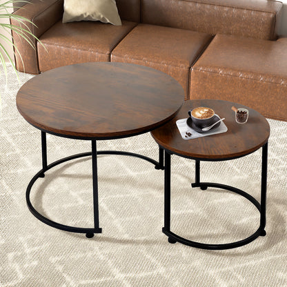 Levede Round Nesting Table Coffee Table Wood Side Table-1984023719873482759