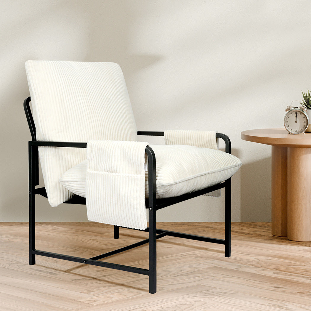 Levede Metal Framed Lounge Chair Corduroy in Beige-1973193529891098631