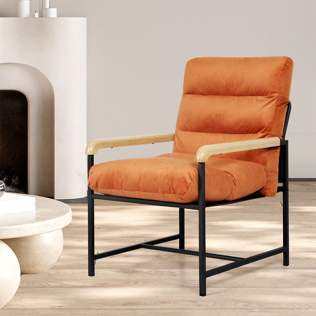 Levede Metal Framed Lounge Chair Velvet in Orange-1975420342130315271