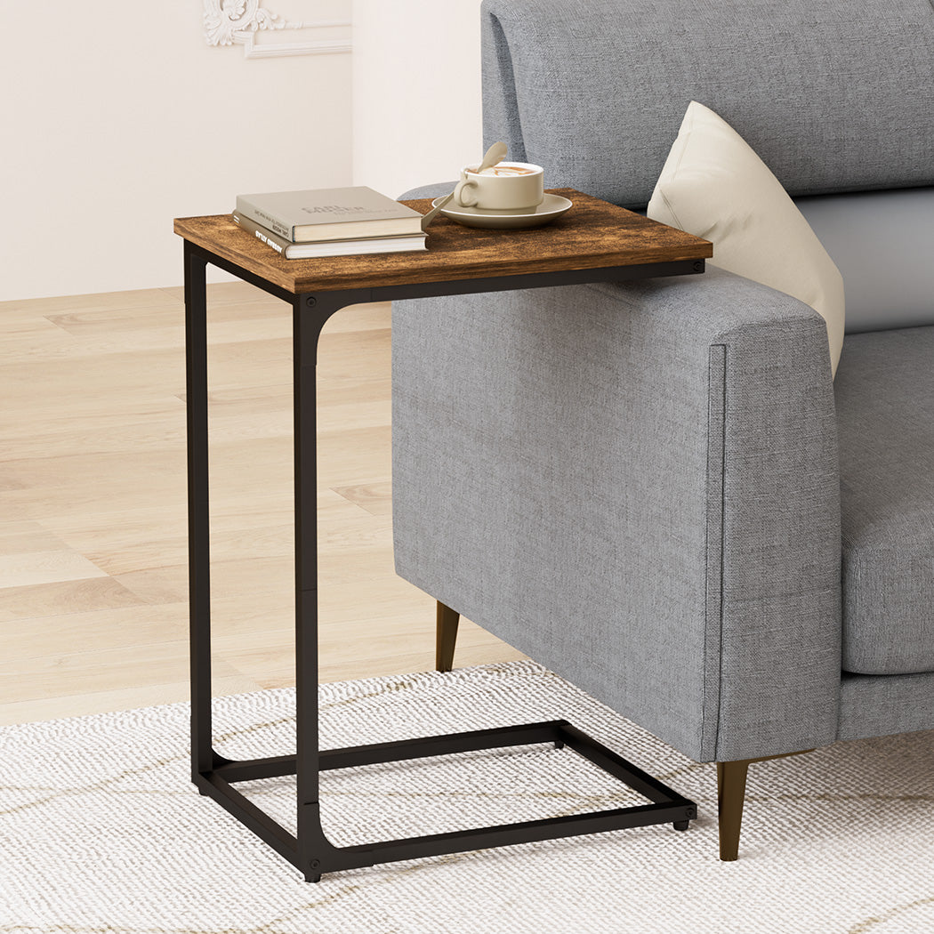 Levede C-shaped End Table Side Sofa Coffee Wood Overbed Laptop Table Industrial - Bens Market Place