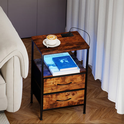 Levede LED Bedside Table with 2 Drawers Power Outlets-1973194191941013511