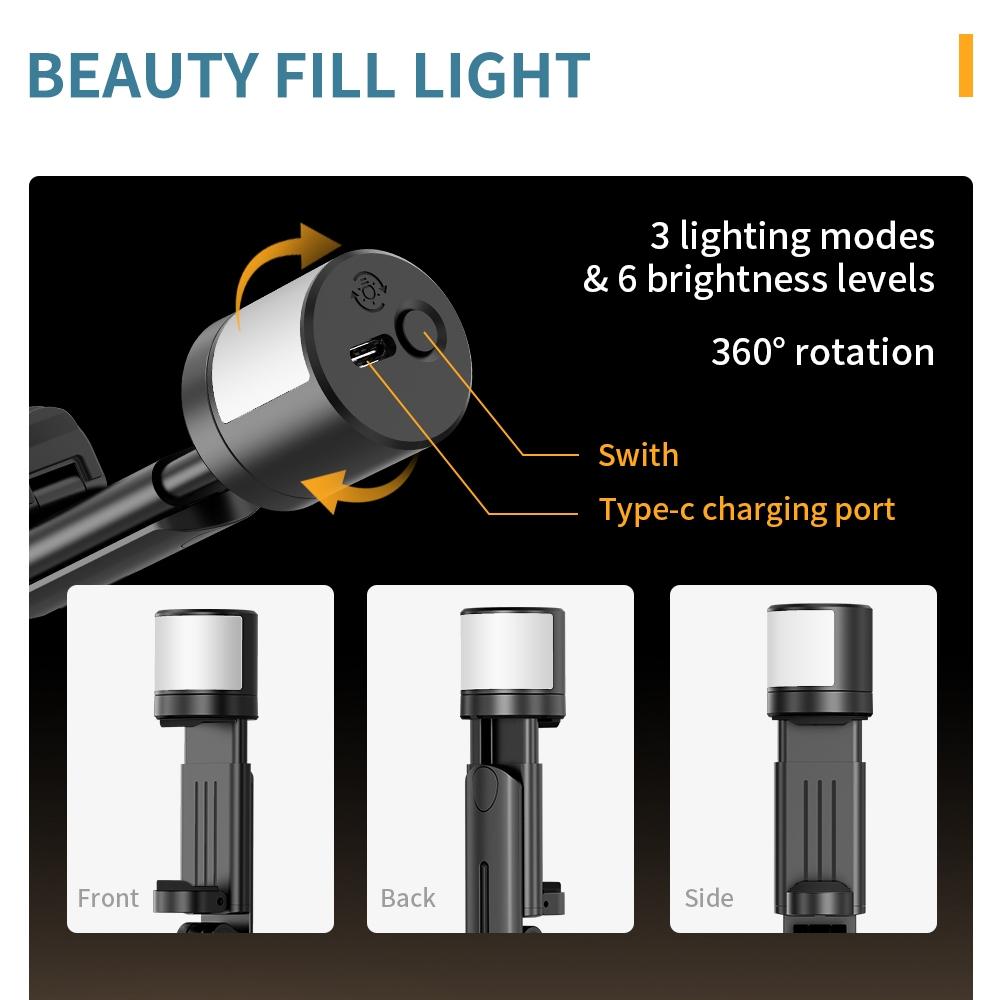 Rotatable Bluetooth Selfie Stick With Fill Light And Remote Control-1915197221817683972