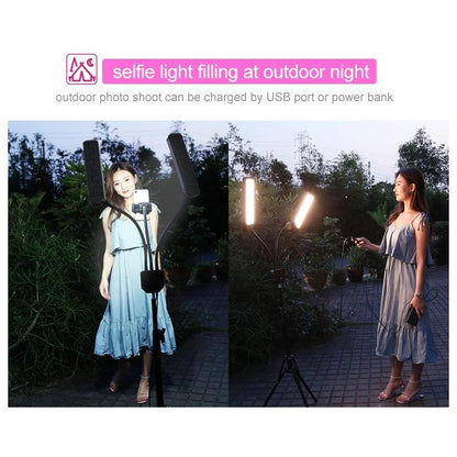 Portable Double Arm Fill Light With Phone Clip - Adjustable Brightness Black-1964932166118936578