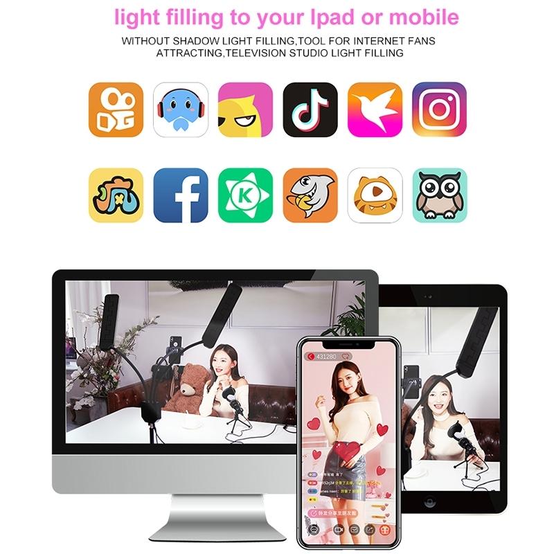 Portable Double Arm Fill Light With Phone Clip - Adjustable Brightness Black-1964932166118936580