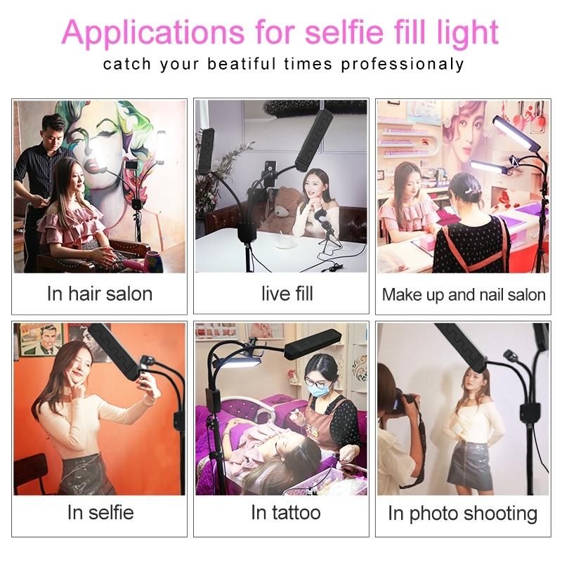 Portable Double Arm Fill Light With Phone Clip - Adjustable Brightness Black-1964932166118936582