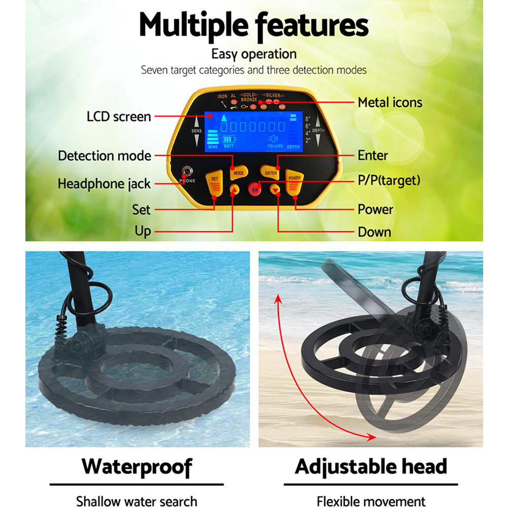 Metal Detector 180MM Deep Sensitive Waterproof Treasure Hunter Yellow