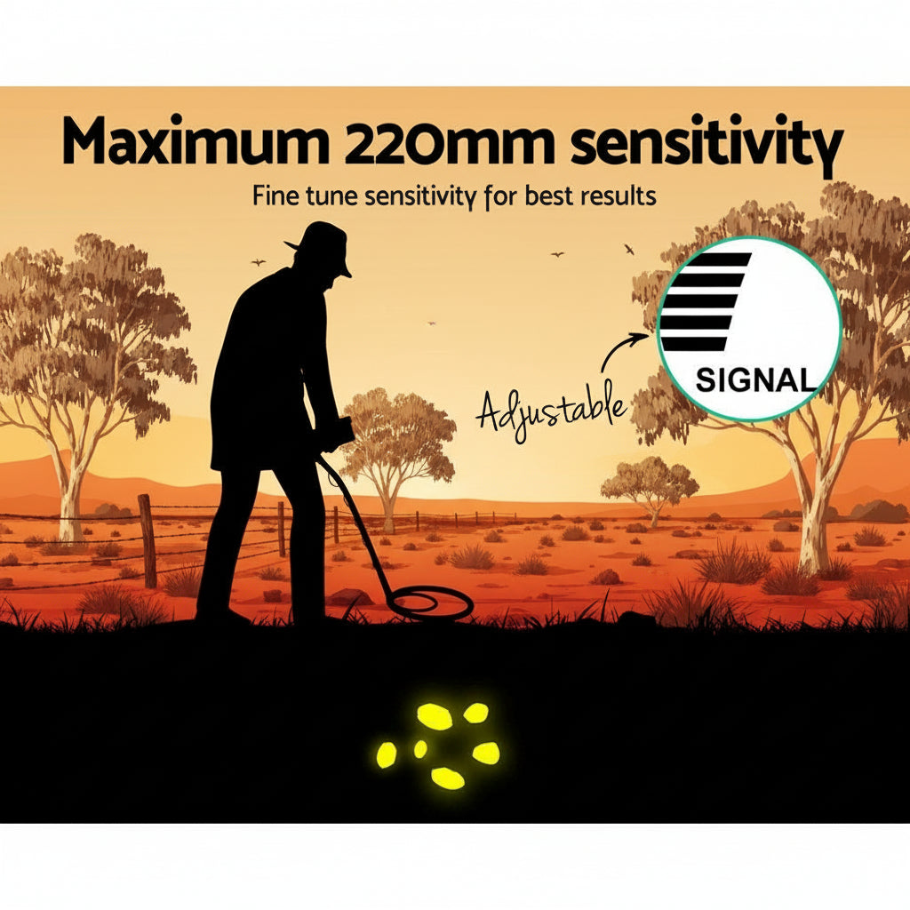 Metal Detector – 220mm Deep Sensitive Waterproof Treasure Hunter with LCD Screen and Headphones (Black)