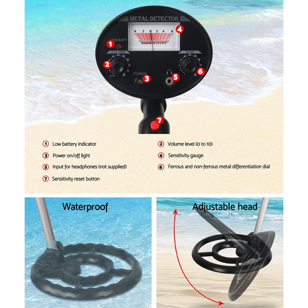 Metal Detector – 180mm Deep Sensitive Waterproof Treasure Hunter Gold Digger (Black)