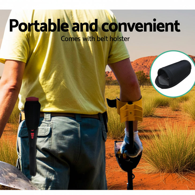 Person wearing a yellow shirt and tool belt with tools, set against a blurred landscape.