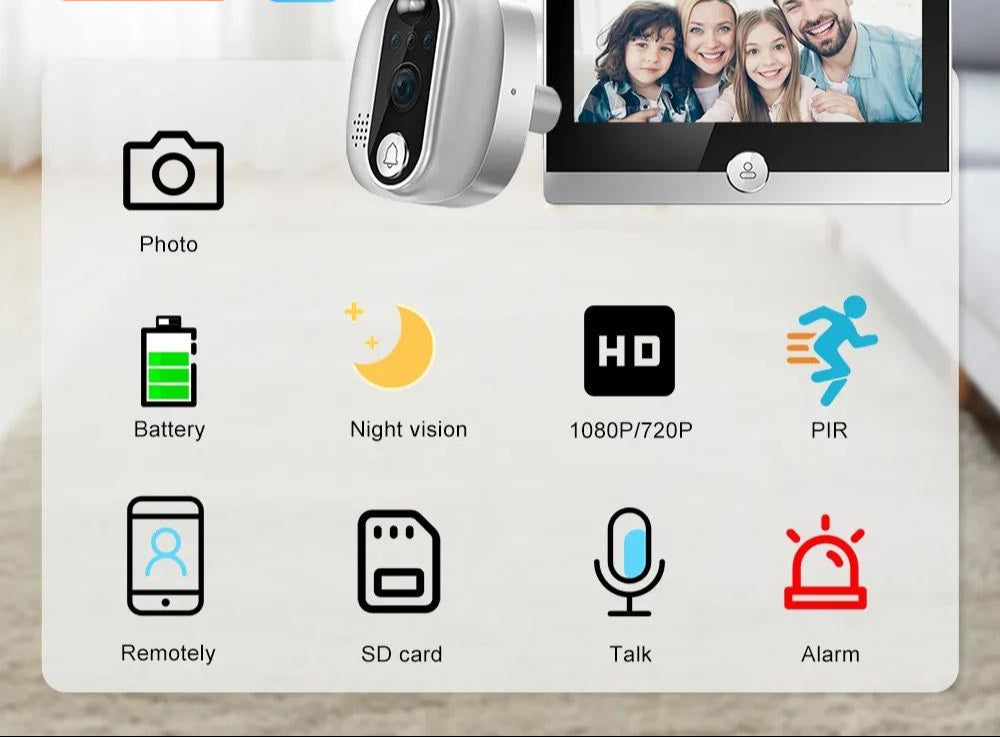 1080P Wifi Smart Doorbell With Motion Detection - 4.3 Inch Visual Display-1915197418807365633