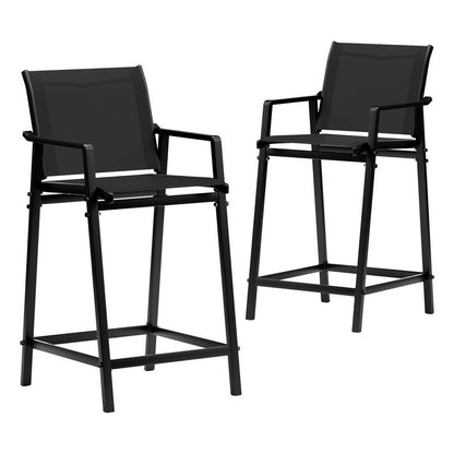 Gardeon 2PC Outdoor Bar Stools Steel Dining Chairs Patio Furniture Garden Black