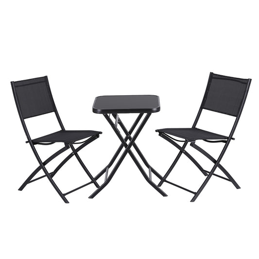 Gardeon Outdoor Bistro Set Folding Table and Chairs Patio Furniture Garden Steel Black