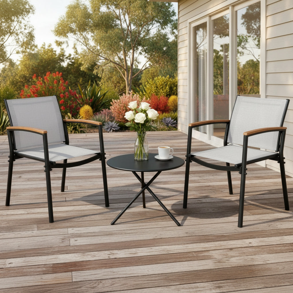 Gardeon 3PC Bistro Set – Stylish Steel and Textilene Comfort for Patio Living