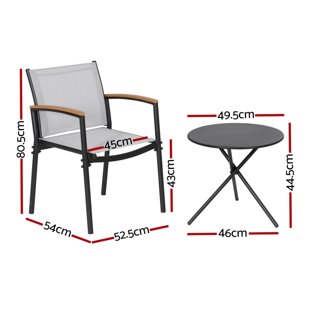 Gardeon 3PC Bistro Set – Stylish Steel and Textilene Comfort for Patio Living