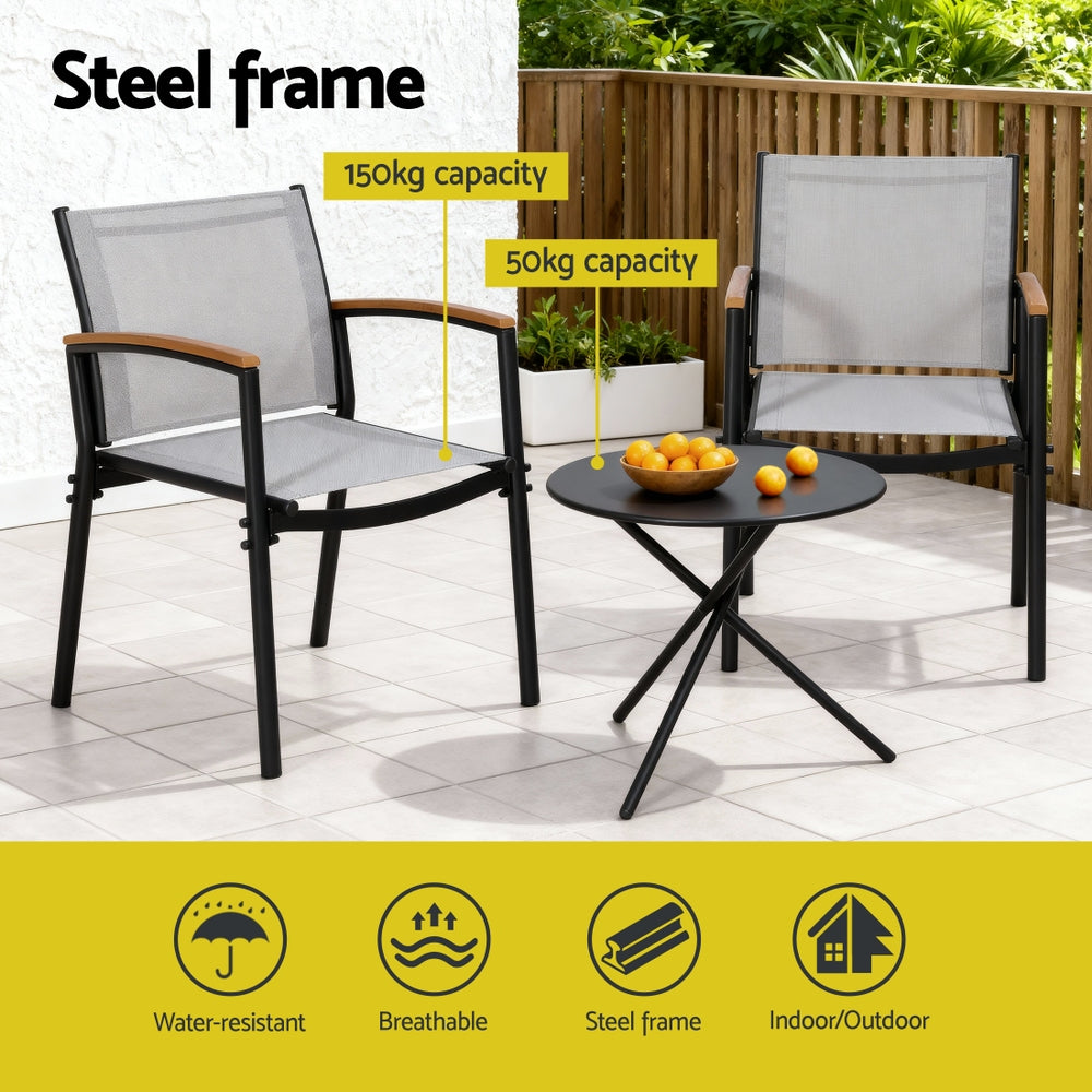 Gardeon 3PC Bistro Set – Stylish Steel and Textilene Comfort for Patio Living