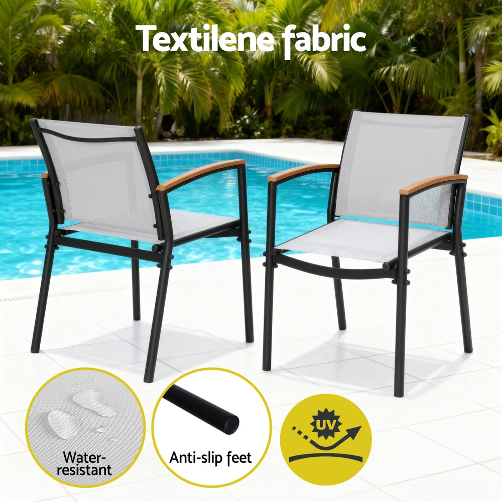 Gardeon 3PC Outdoor Bistro Set Table and Chairs Steel Dining Chair Patio Furniture Textilene
