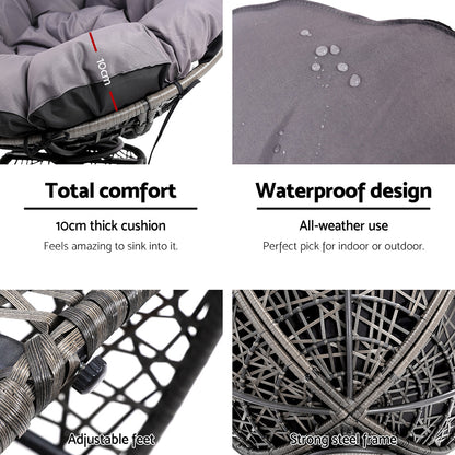 Gardeon Outdoor Chairs Outdoor Furniture Papasan Chair Wicker Patio Garden Grey