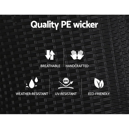 Gardeon 2PC Recliner Chairs Sun lounge Wicker Lounger Outdoor Furniture Adjustable Black