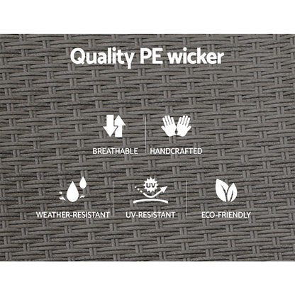 Gardeon 2PC Recliner Chairs Sun lounge Wicker Lounger Outdoor Furniture Adjustable Grey