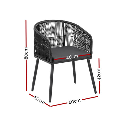 Gardeon 2PC Outdoor Dining Chairs Wicker Chair Patio Furniture Garden Steel Black