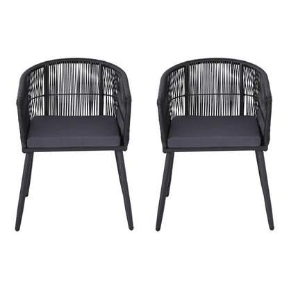 Gardeon 2PC Outdoor Dining Chairs Wicker Chair Patio Furniture Garden Steel Black