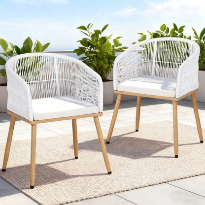 Gardeon 2PC Outdoor Dining Chairs Wicker Chair Patio Furniture Garden Steel White