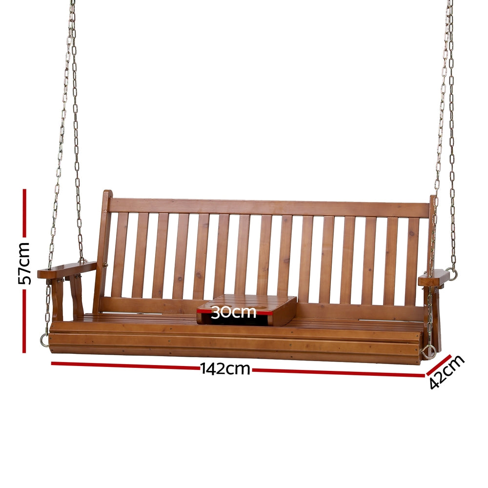 Gardeon Porch Swing Chair – Teak Elegance with Cup Holder Convenience