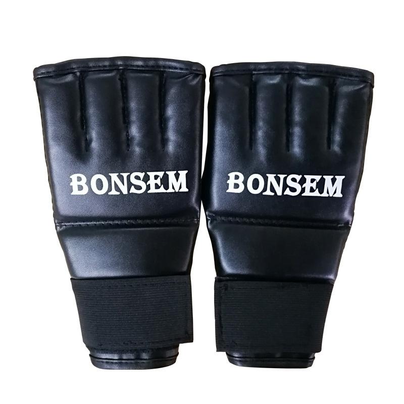 Adults Half-Finger Leather Boxing Gloves - Black-1915196768593776645