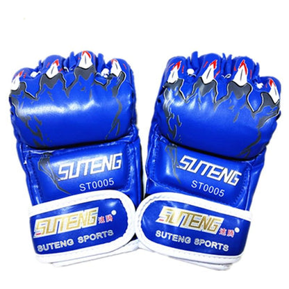 Adults Half-Finger Pu Leather Boxing Gloves - Blue Training-1915196569657937920