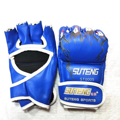 Adults Half-Finger Pu Leather Boxing Gloves - Blue Training-1915196569657937921