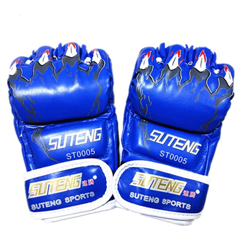 Adults Half-Finger Pu Leather Boxing Gloves - Blue Training-1915196569657937923