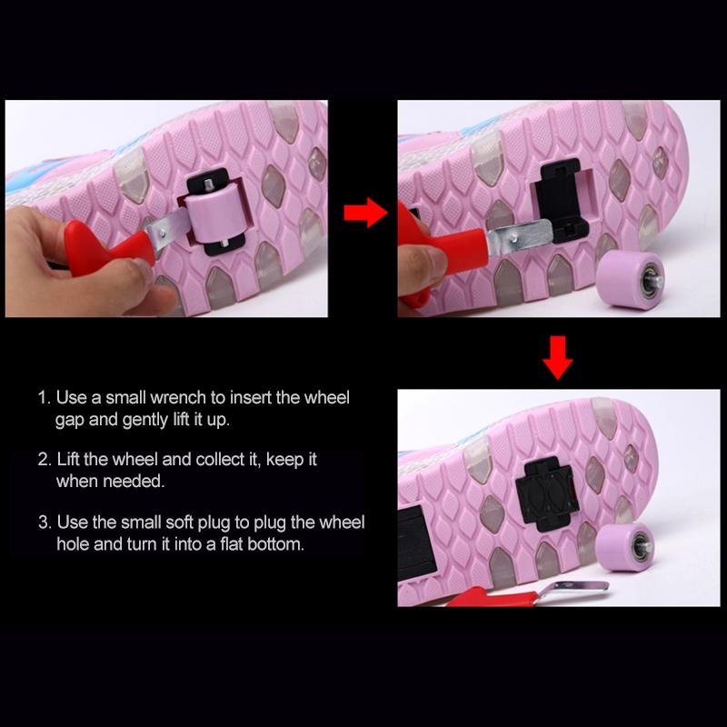 Rechargeable Double Wheel Roller Skating Shoes - Pink Size 27-1915196538175492099