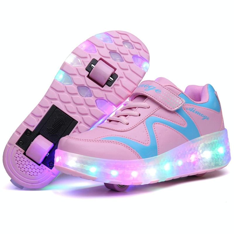 Rechargeable Led Roller Skates - Pink Size 30-1915196539408617472