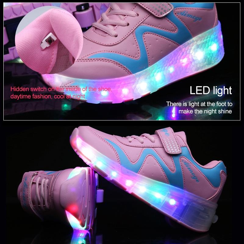 31 Pink Rechargeable Led Roller Skating Shoes - Ultra Light Double Wheel-1922443411160436742