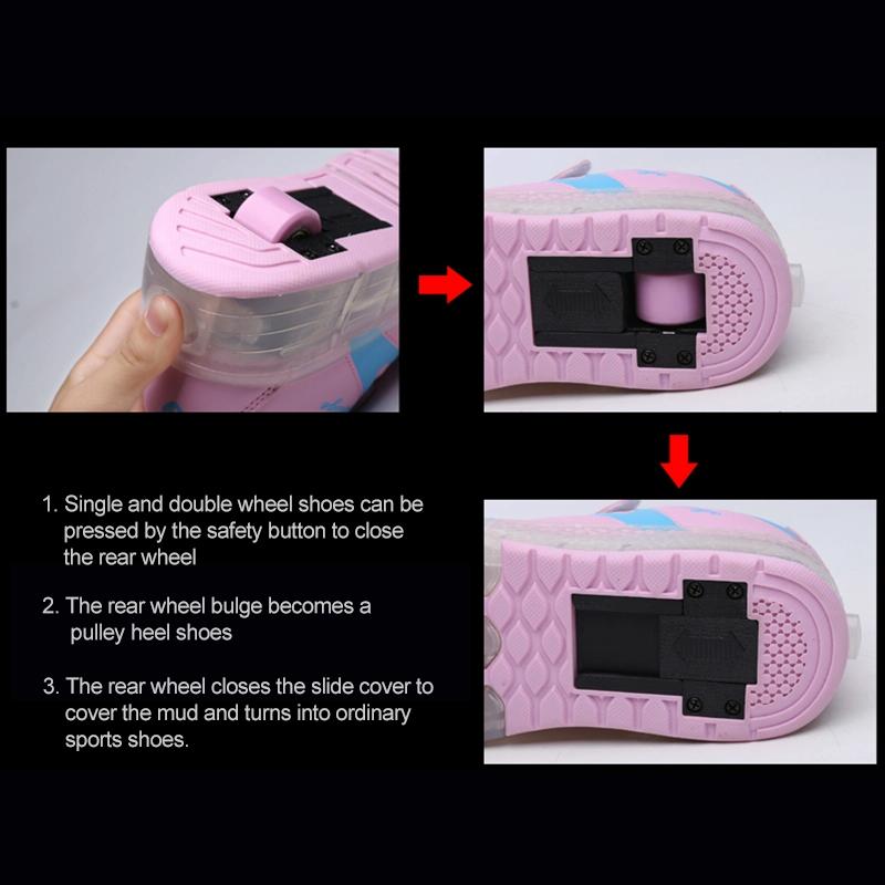 Rechargeable Double Wheel Roller Skating Shoes - Pink Size 35-1915196537097555972