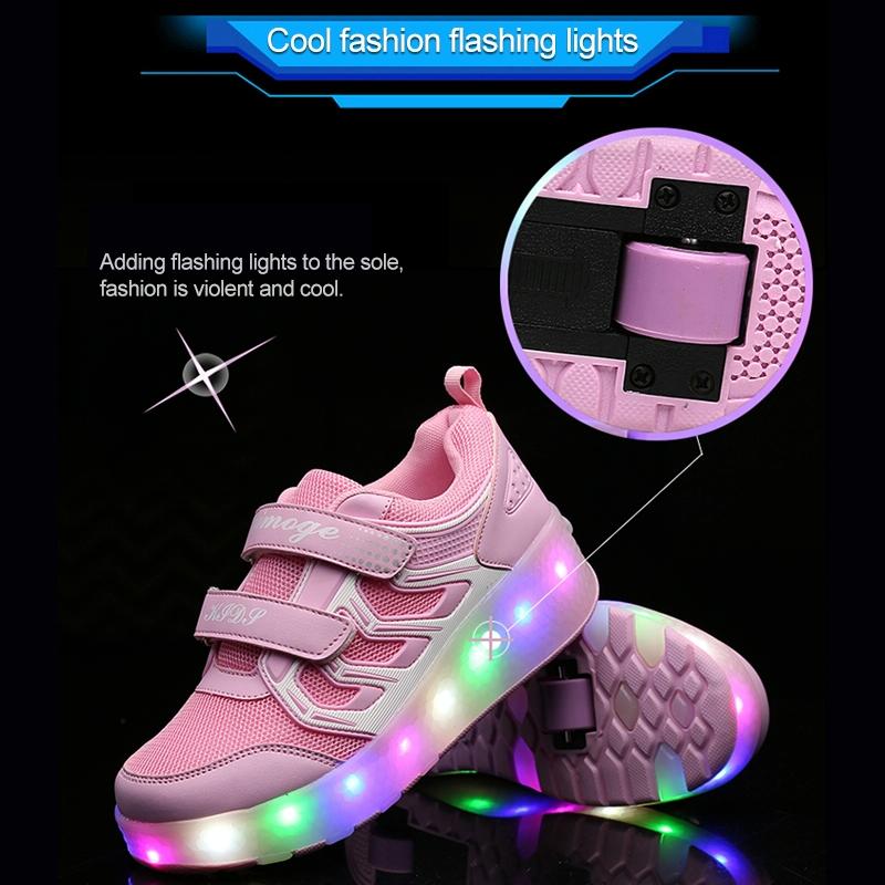 Rechargeable Double Wheel Roller Skating Shoes - Ultra Light Mesh - Black - Size 41-1915196744250036227