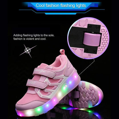 Rechargeable Double Wheel Roller Skating Shoes - Ultra Light Mesh - Black - Size 41-1915196744250036227